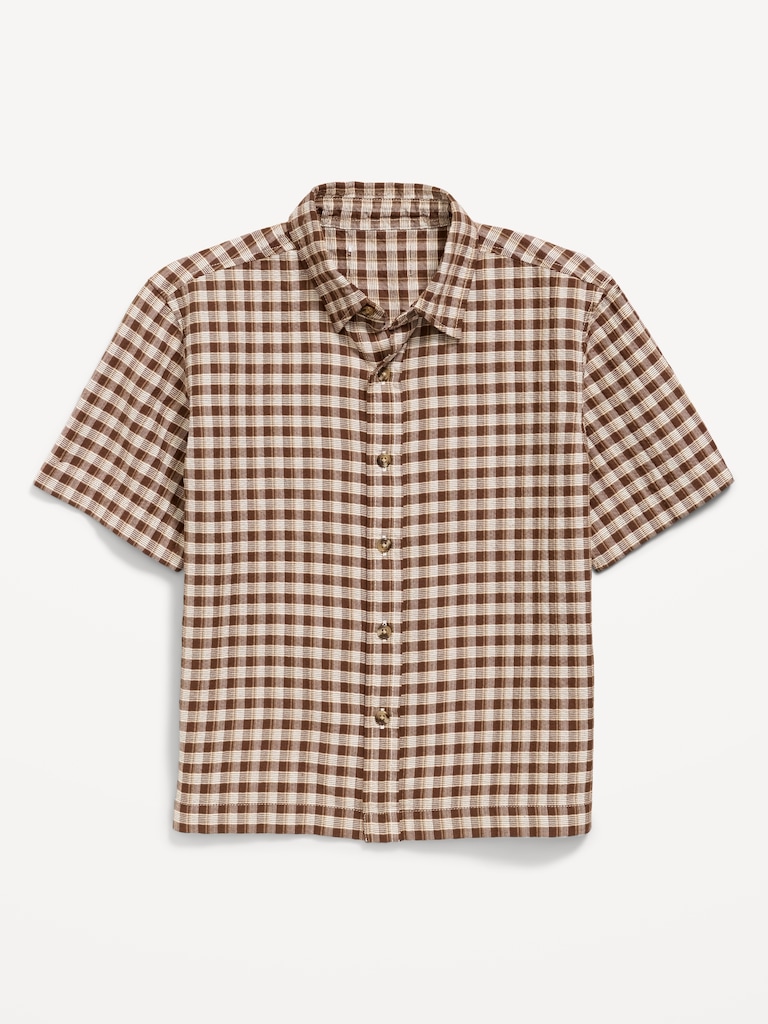 Short-Sleeve Boxy Cropped Textured Shirt for Boys