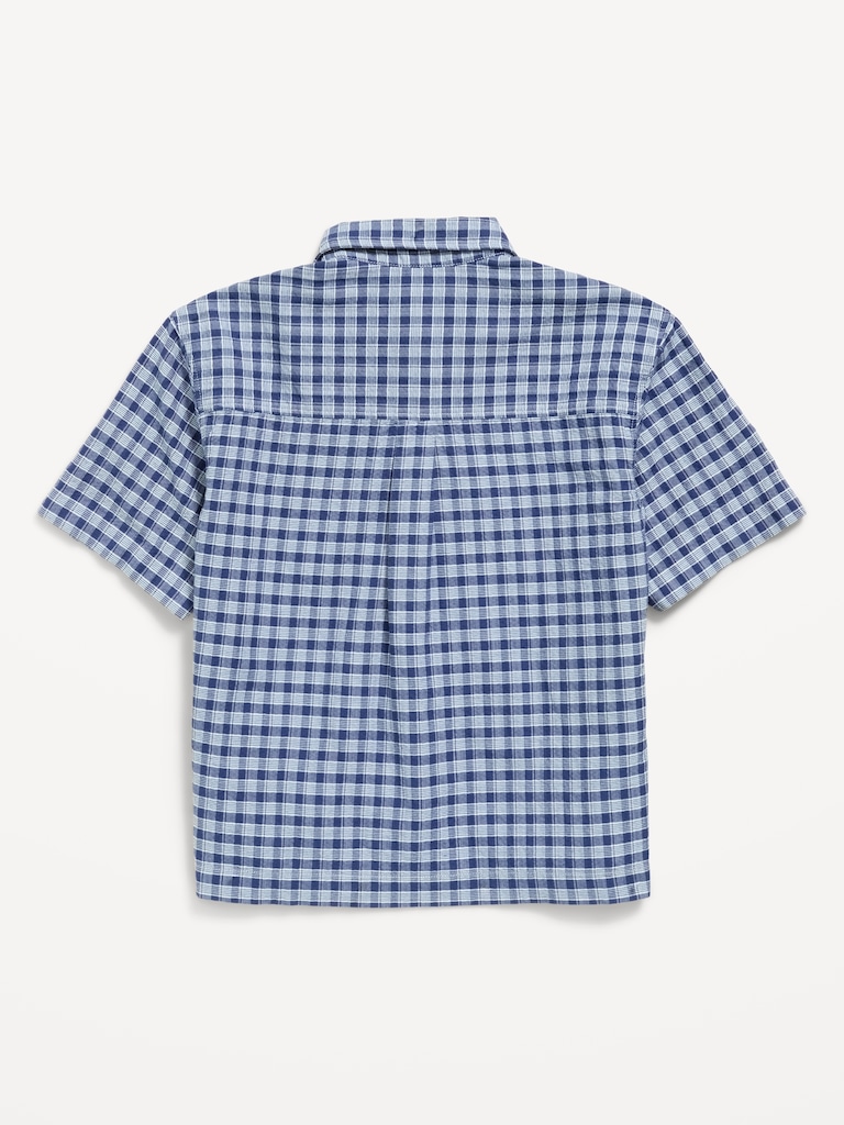 Short-Sleeve Boxy Cropped Textured Shirt for Boys