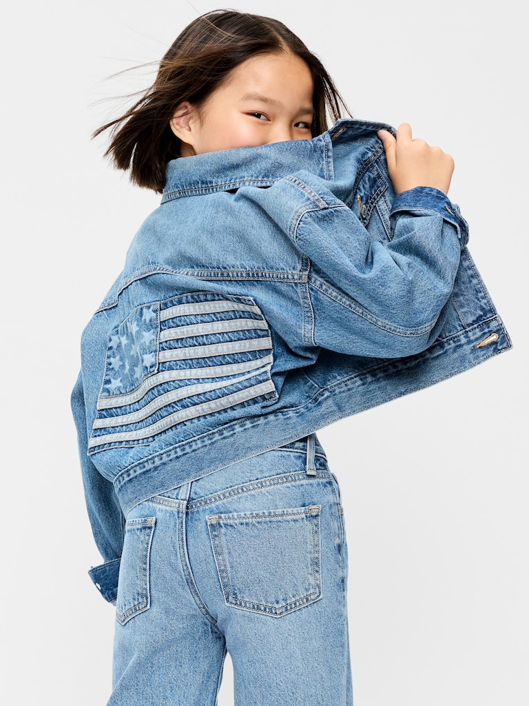 Oversized Cropped Denim Trucker Jacket for Girls