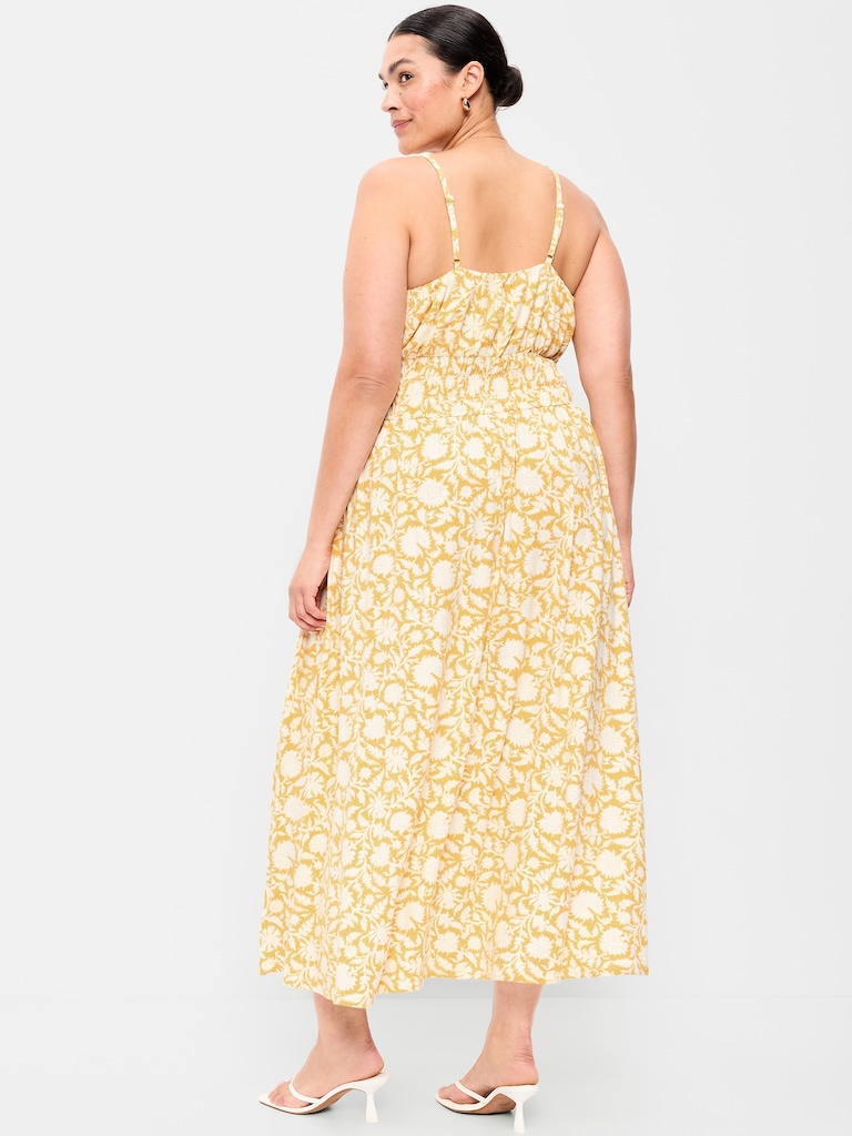 Fit & Flare Jersey Smocked-Waist Midi Dress