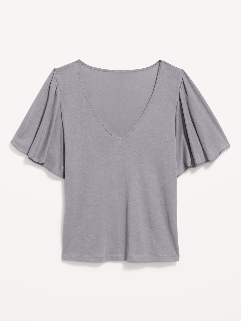 V-Neck Flutter Sleeve Top