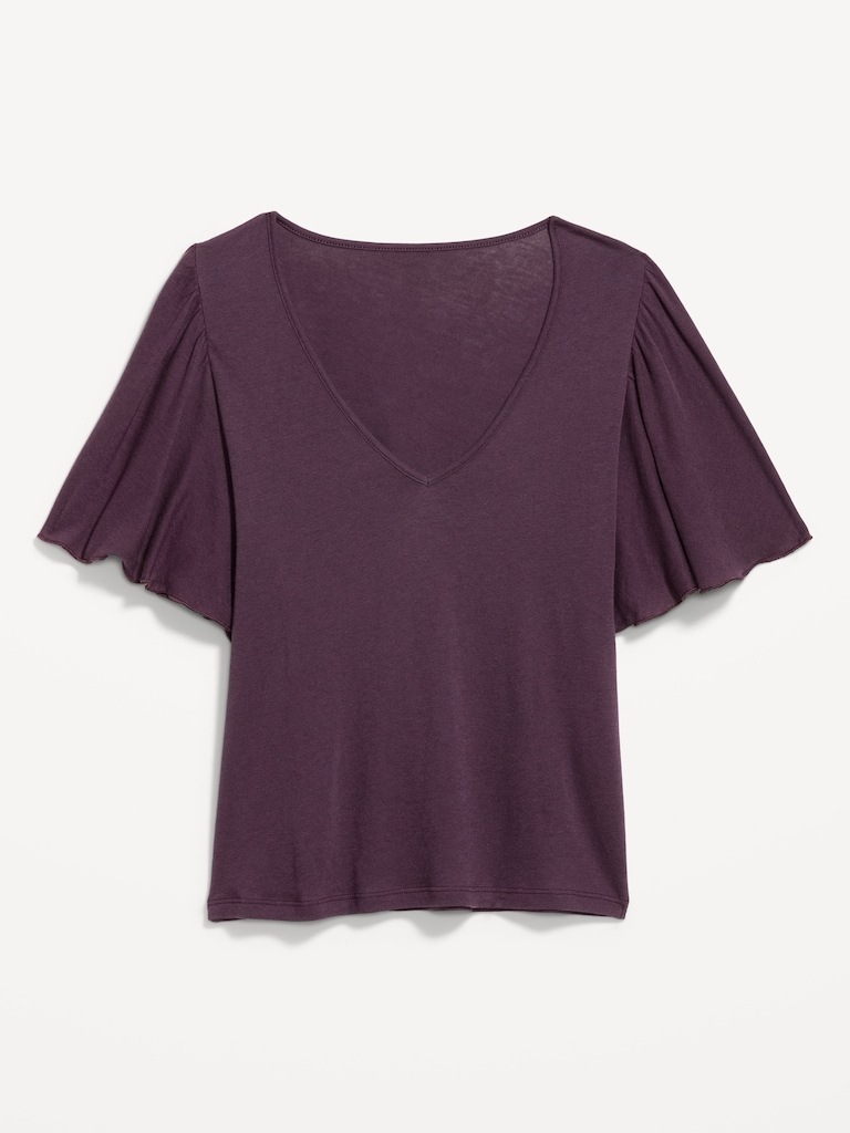 V-Neck Flutter Sleeve Top