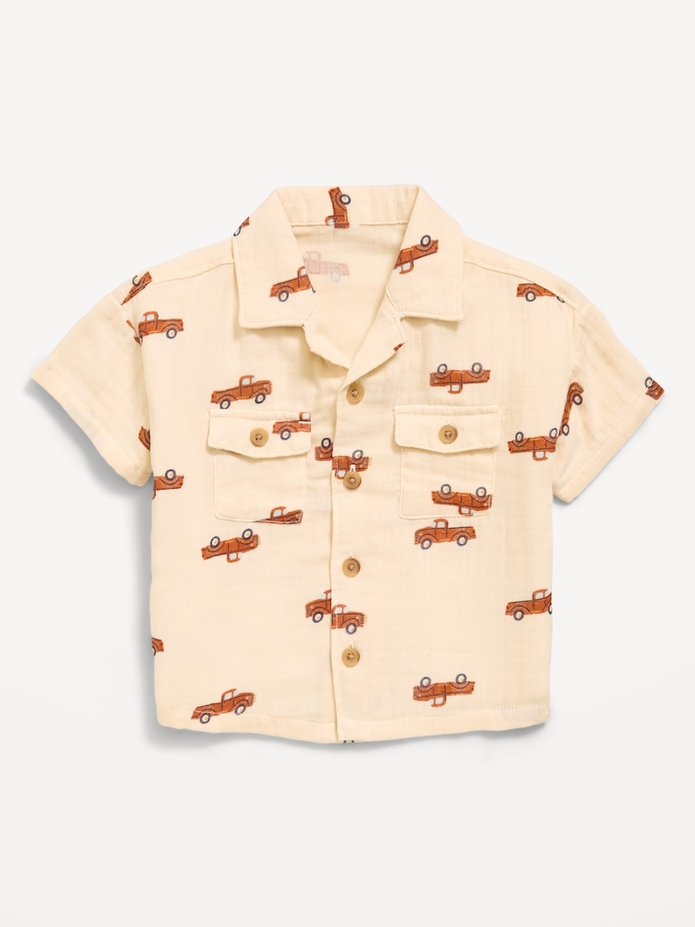 Printed Double-Weave Pocket Shirt for Baby
