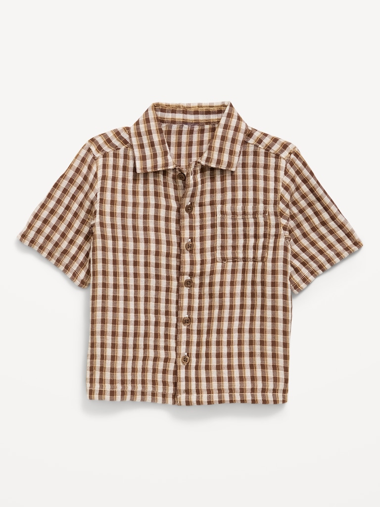 Short-Sleeve Double-Weave Cotton Shirt for Toddler Boys