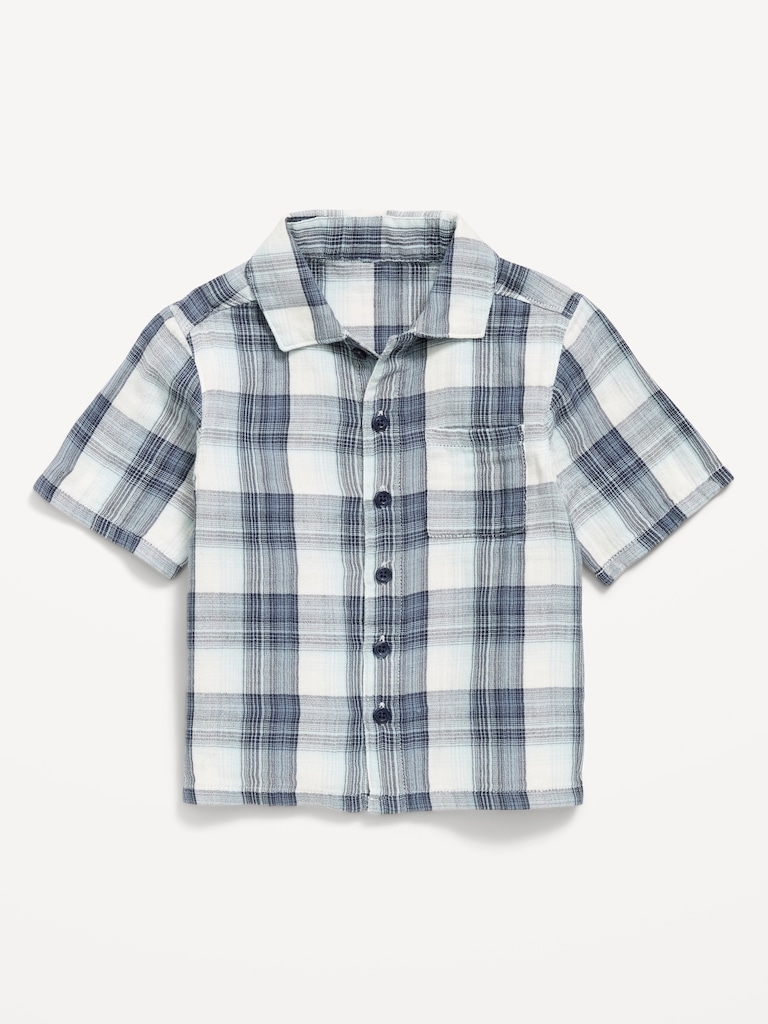 Short-Sleeve Double-Weave Cotton Shirt for Toddler Boys