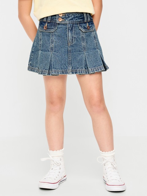 Pleated Utility Denim Skirt for Girls