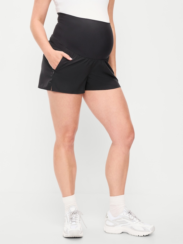 Maternity Rollover-Waist StretchTech Run Shorts -- 3-inch inseam