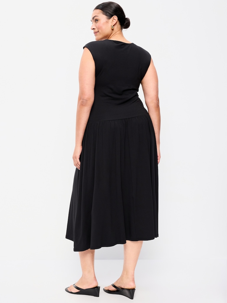 Jersey Knit Drop-Waist Midi Dress