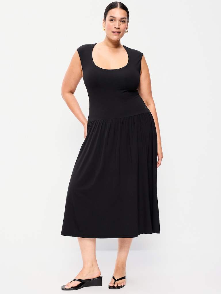 Jersey Knit Drop-Waist Midi Dress