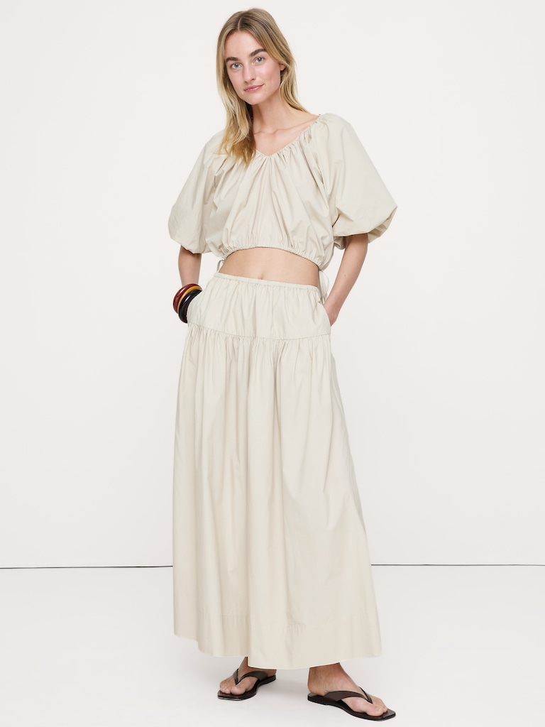 Tiered Cotton Poplin Maxi Skirt