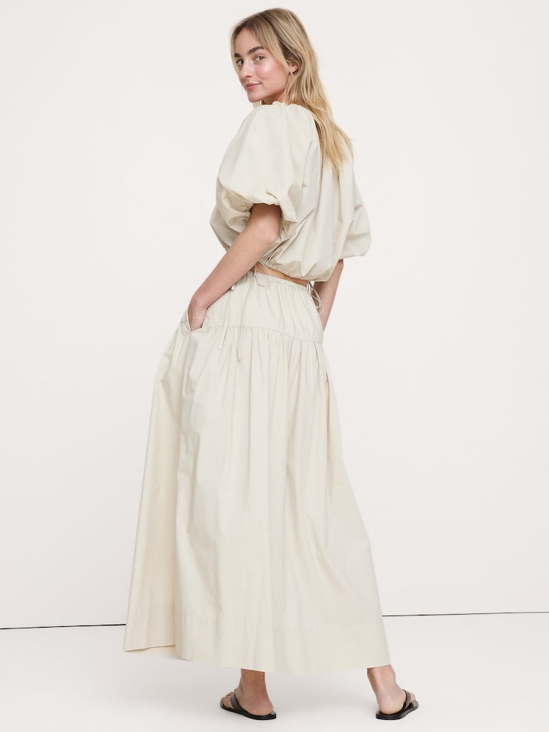 Tiered Cotton Poplin Maxi Skirt