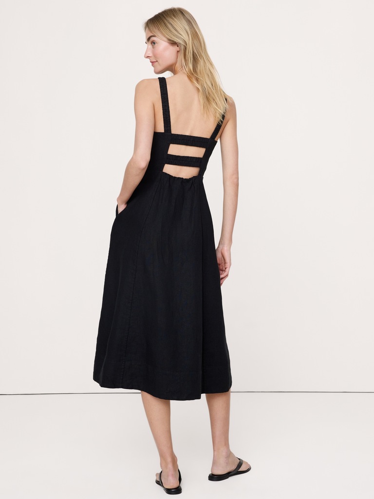 Linen Square-Neck Midi Dress