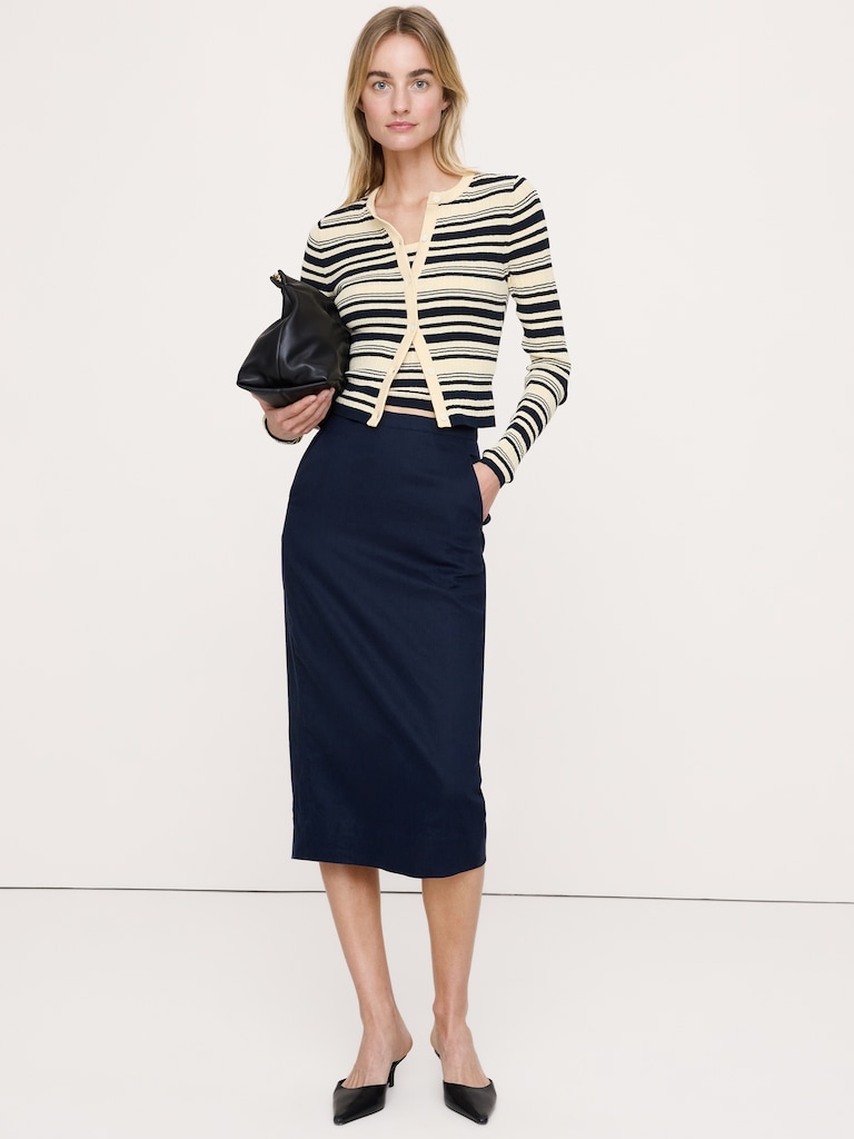 Stretch Linen-Viscose Pencil Skirt