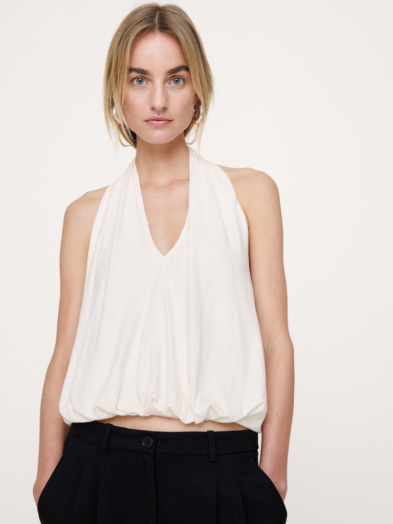 Slub Cotton Bubble-Hem Halter Tank
