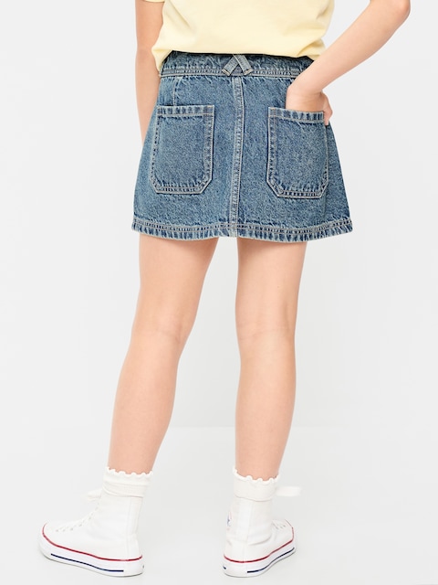 Pleated Utility Denim Skirt for Girls