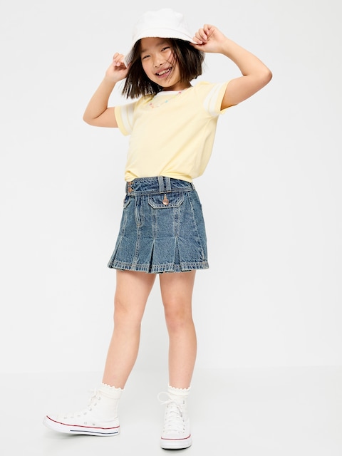 Pleated Utility Denim Skirt for Girls