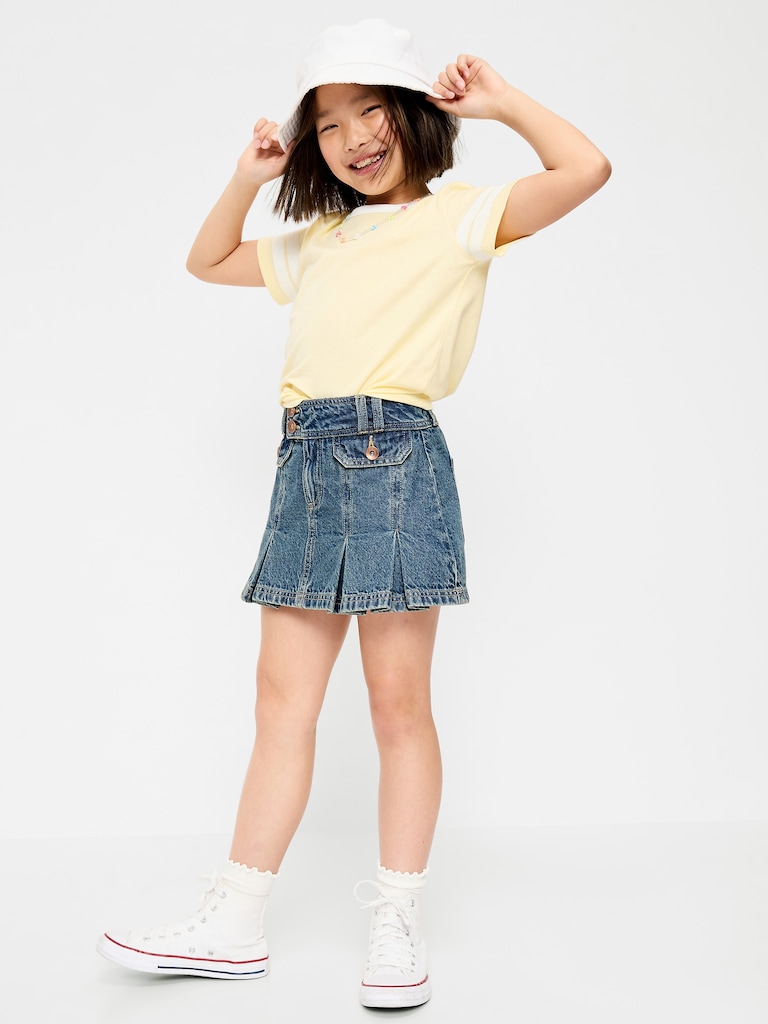Pleated Utility Denim Skirt for Girls