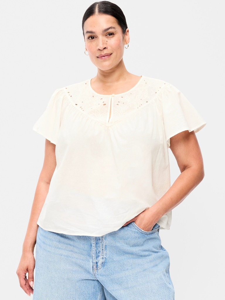 Short-Sleeve Embroidered Trousseau Top