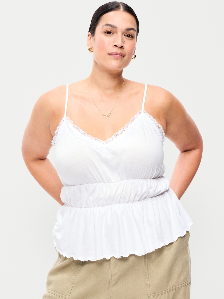 Lace-Trim Smocked-Waist Tank Top