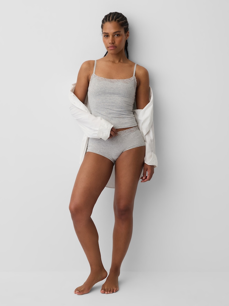 Organic Stretch Cotton Lace-Trim Shelf-Bra Cami