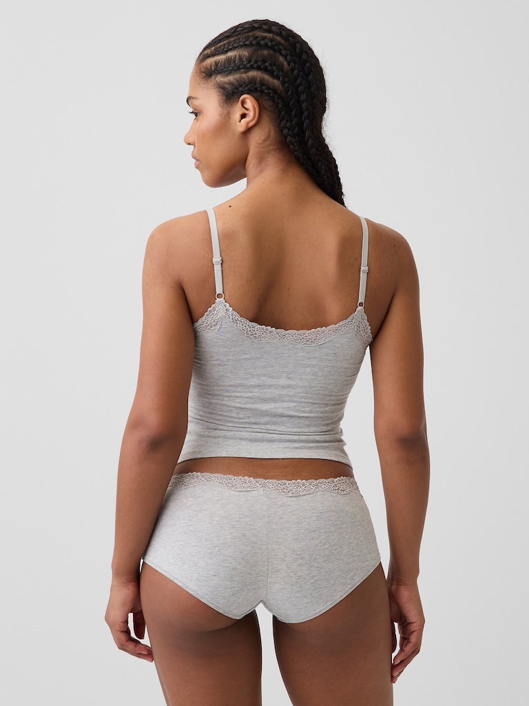 Organic Stretch Cotton Lace-Trim Shelf-Bra Cami