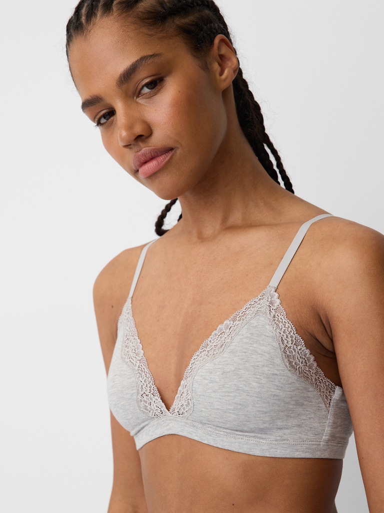 Organic Stretch Cotton Lace-Trim Triangle Bra