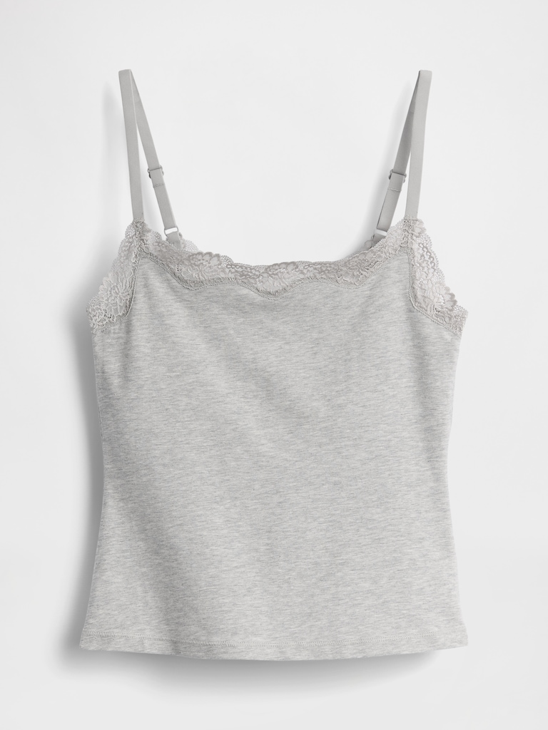 Organic Stretch Cotton Lace-Trim Shelf-Bra Cami