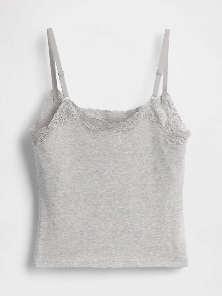 Organic Stretch Cotton Lace-Trim Shelf-Bra Cami