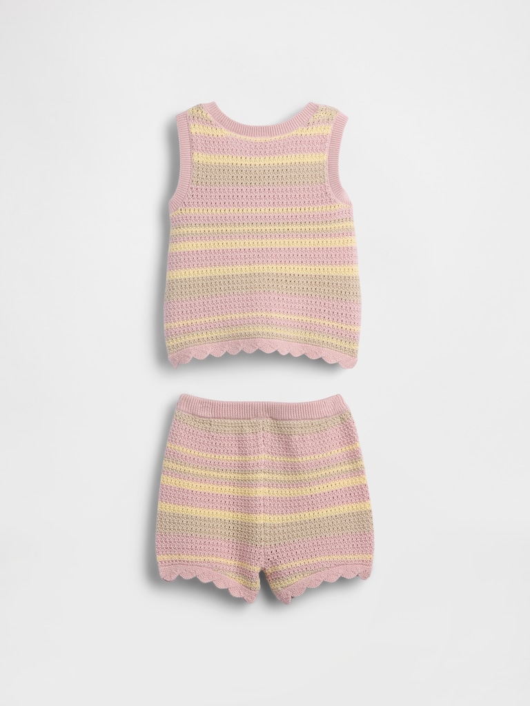Baby Crochet Stripe Vest Outfit Set