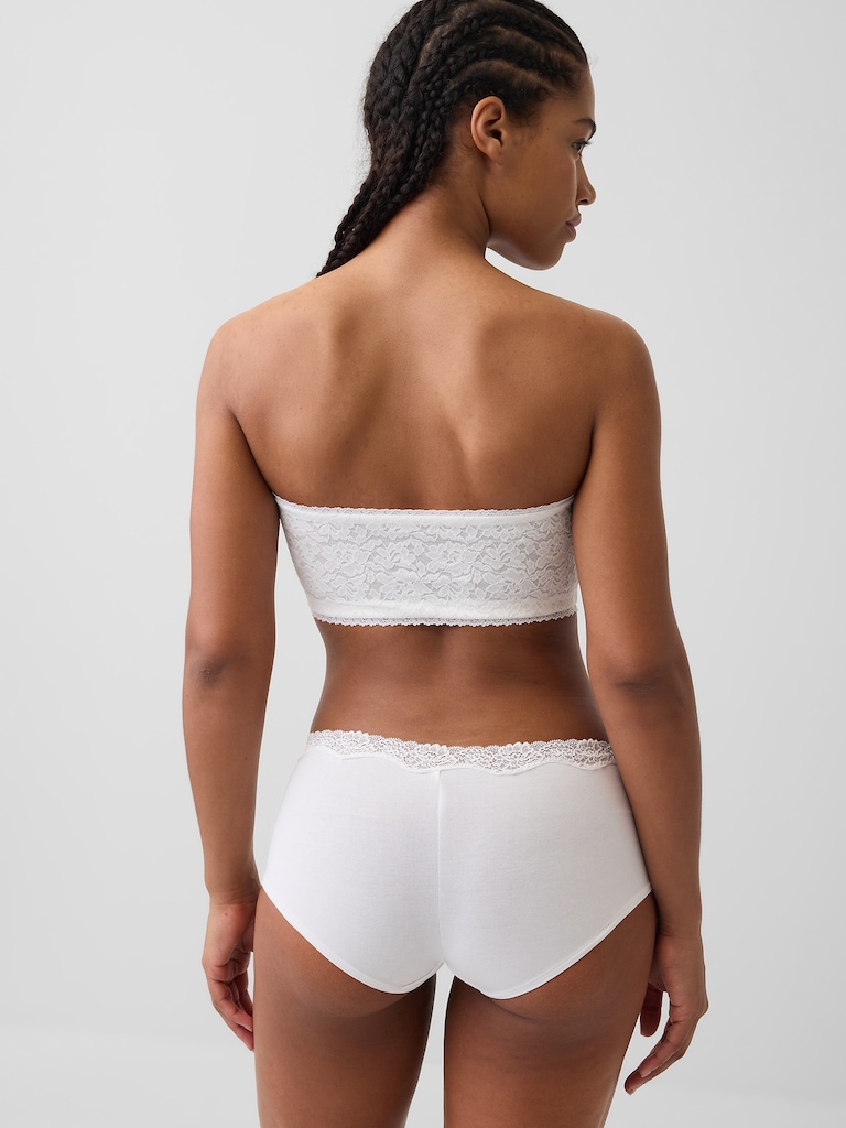 Organic Stretch Cotton Lace-Trim Bandeau Bralette
