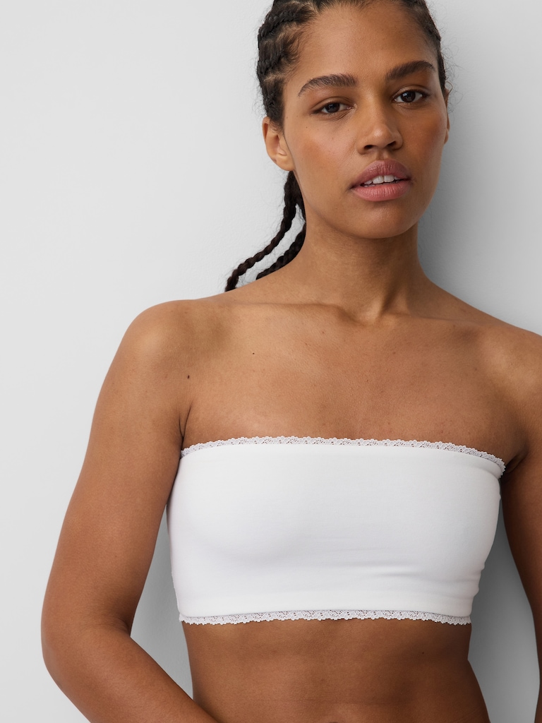 Organic Stretch Cotton Lace-Trim Bandeau Bralette