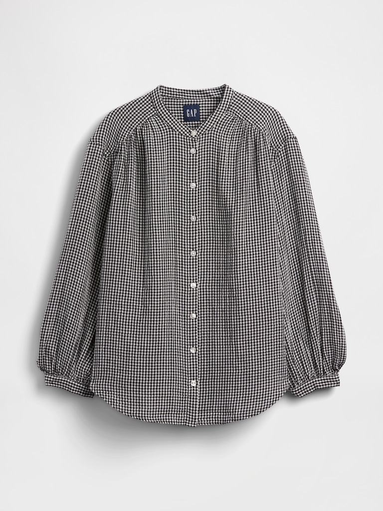 Cotton Gauze Oversized Collarless Shirt