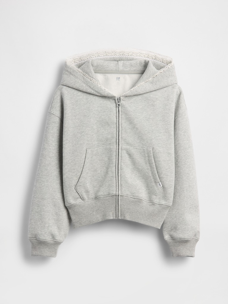 Kids VintageSoft Relaxed Lace-Trim Zip Hoodie
