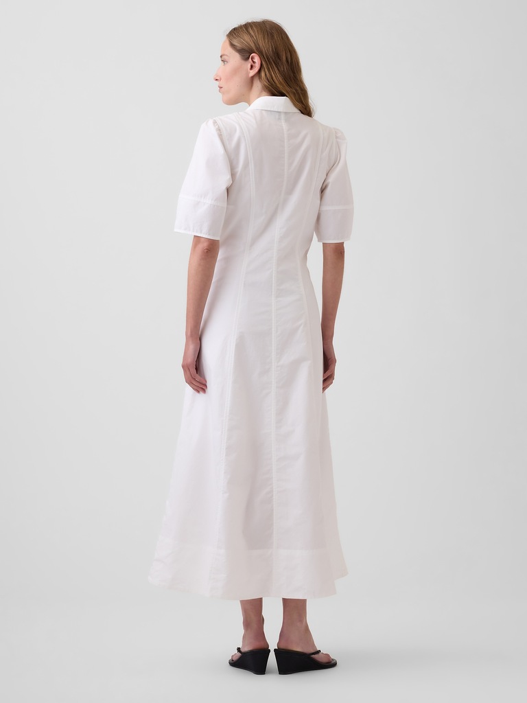 Barrel-Sleeve Maxi Shirtdress