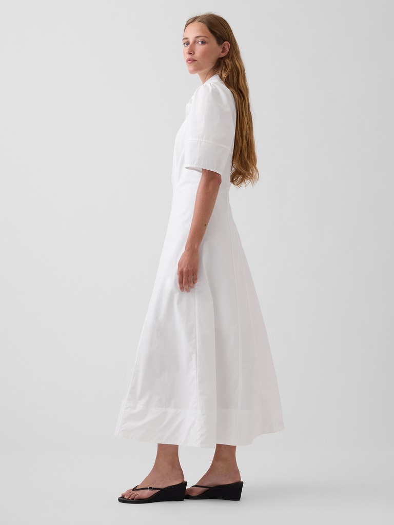 Barrel-Sleeve Maxi Shirtdress