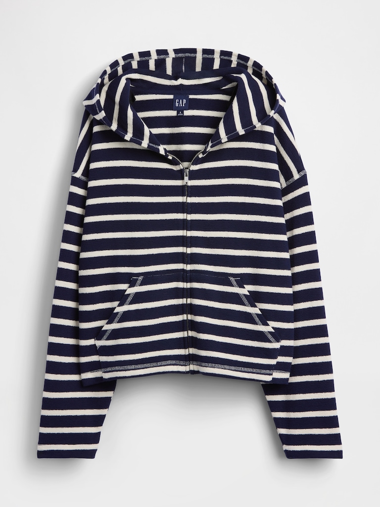 Towel Terry Oversized Stripe Zip Hoodie