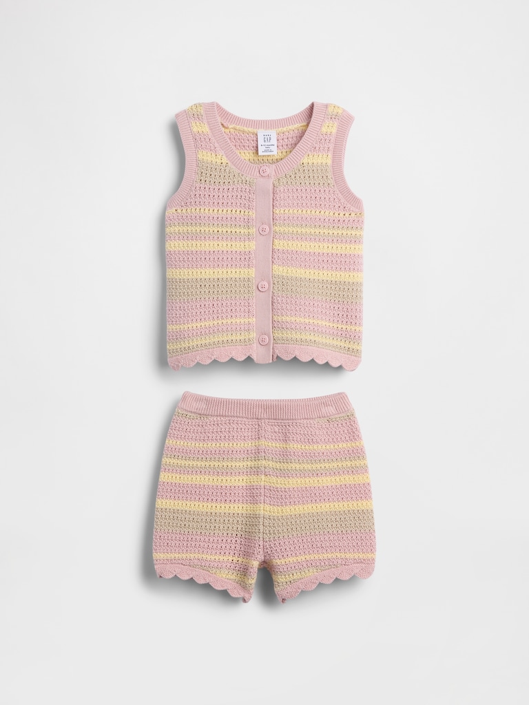 Baby Crochet Stripe Vest Outfit Set