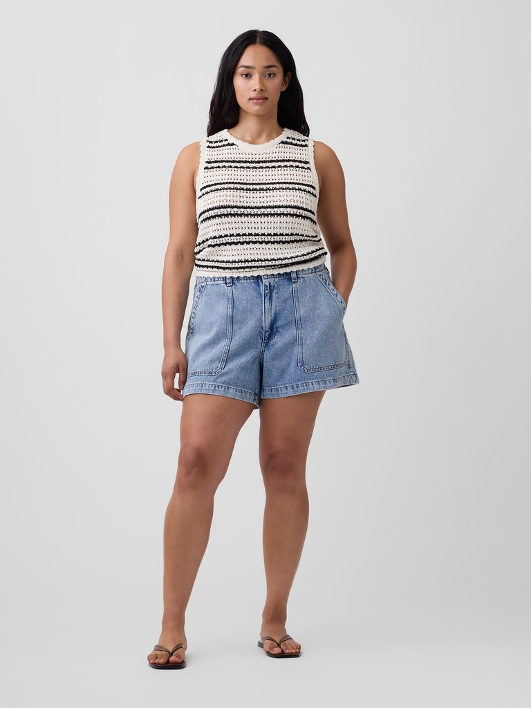 4" High Rise Soft Denim Utility Shorts