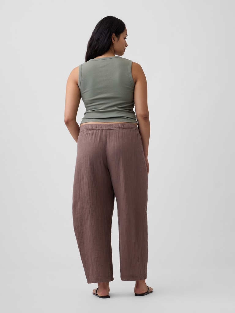 Mid Rise Pull-On Barrel Gauze Pants