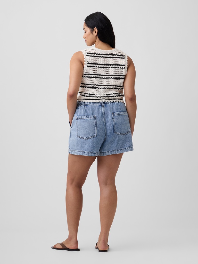 4" High Rise Soft Denim Utility Shorts