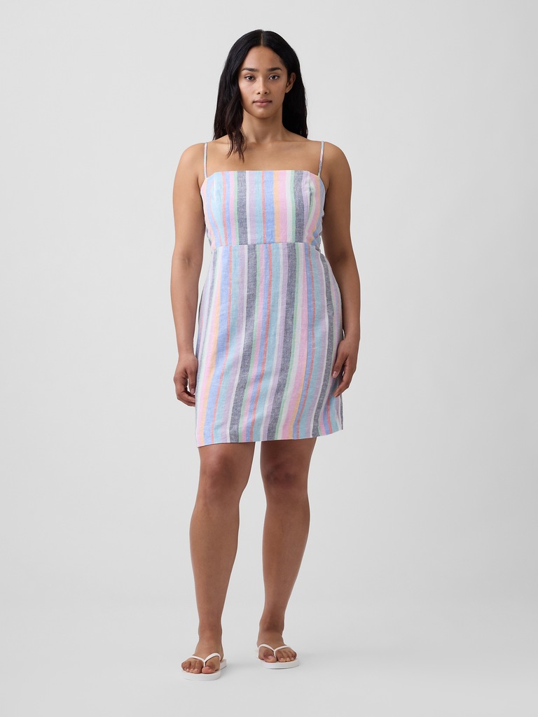 Linen-Blend Squareneck Mini Dress