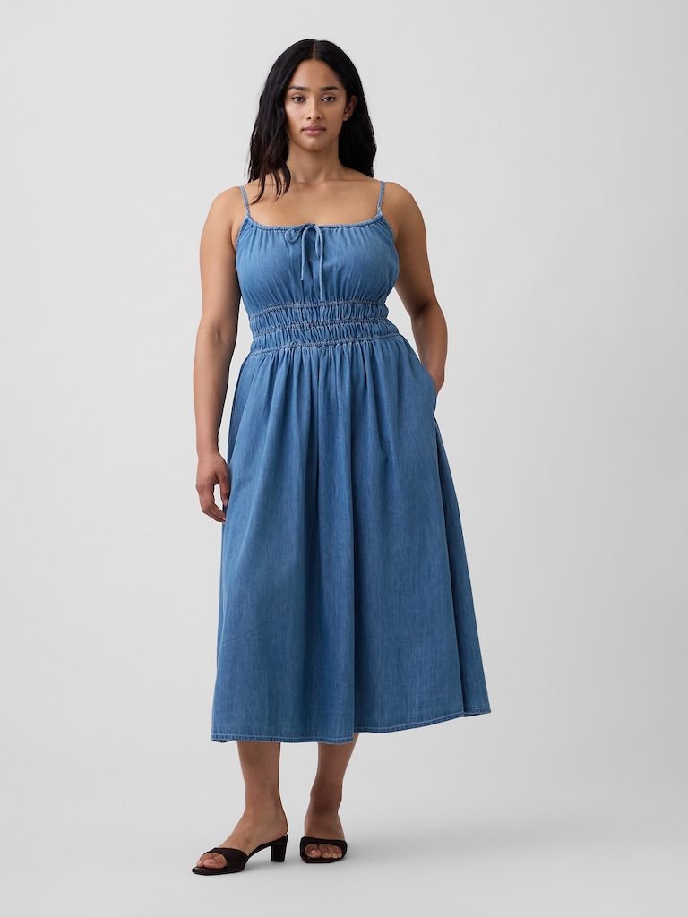Smocked Tie-Front Midi Dress