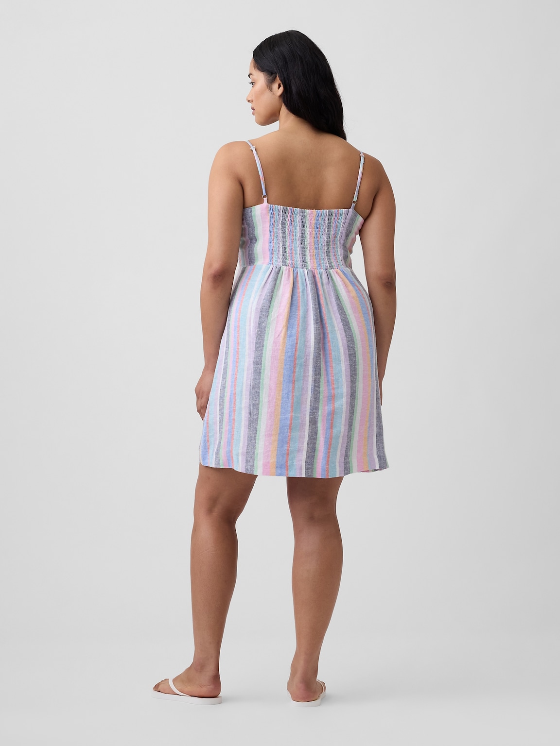 Linen-Blend Squareneck Mini Dress