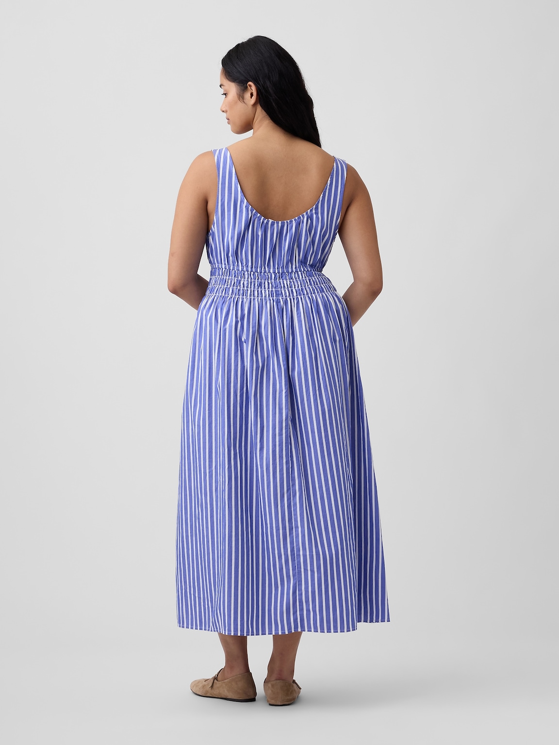 Smocked Tie-Front Midi Dress