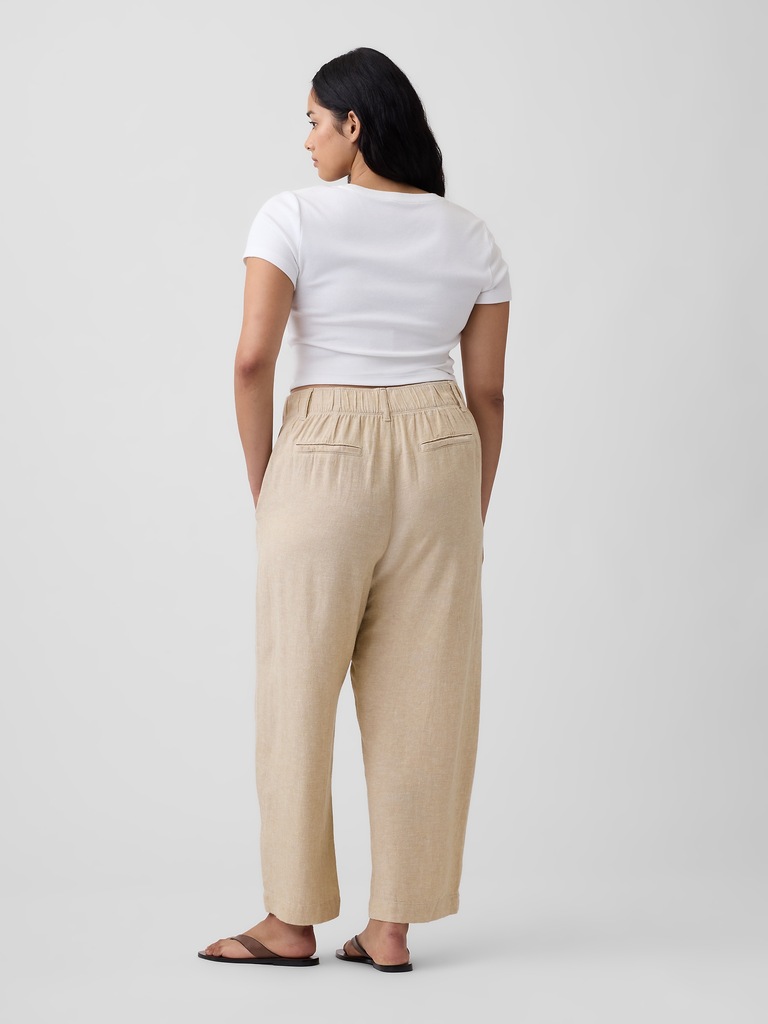 High Rise Linen-Blend Barrel Pants