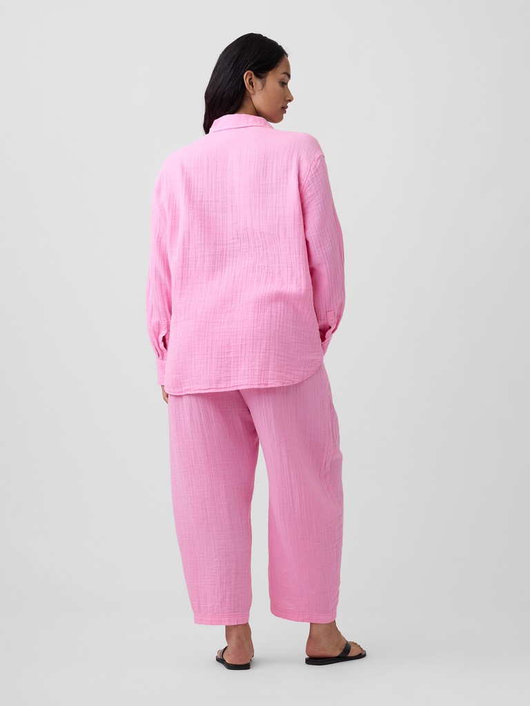 Mid Rise Pull-On Barrel Gauze Pants