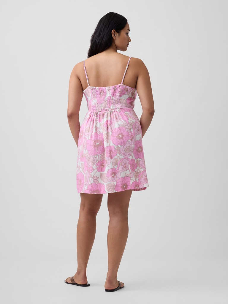 Linen-Blend Squareneck Mini Dress