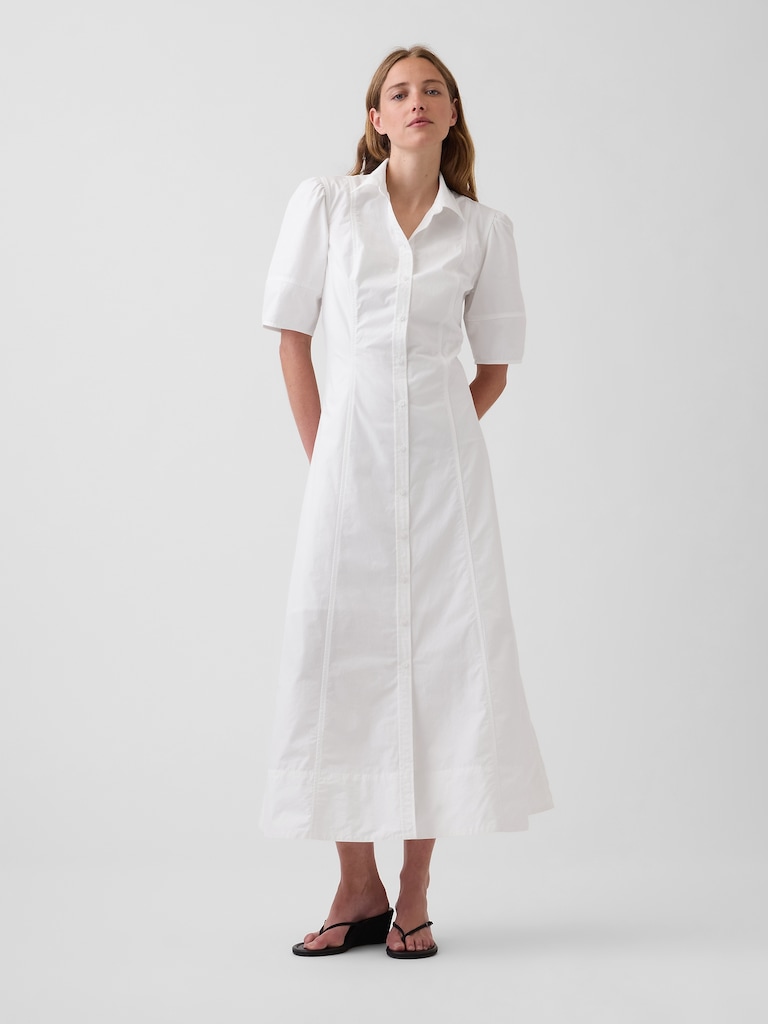 Barrel-Sleeve Maxi Shirtdress