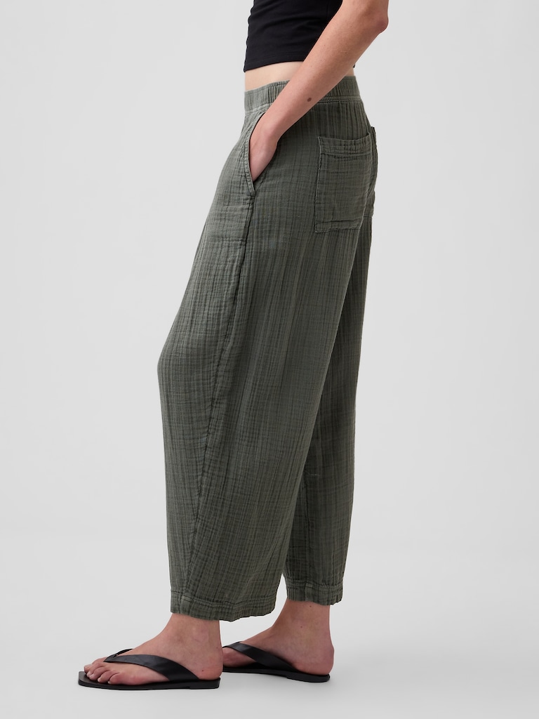 Cotton Gauze Easy Barrel Pants
