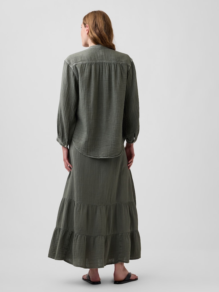 Cotton Gauze Tiered Easy Maxi Skirt